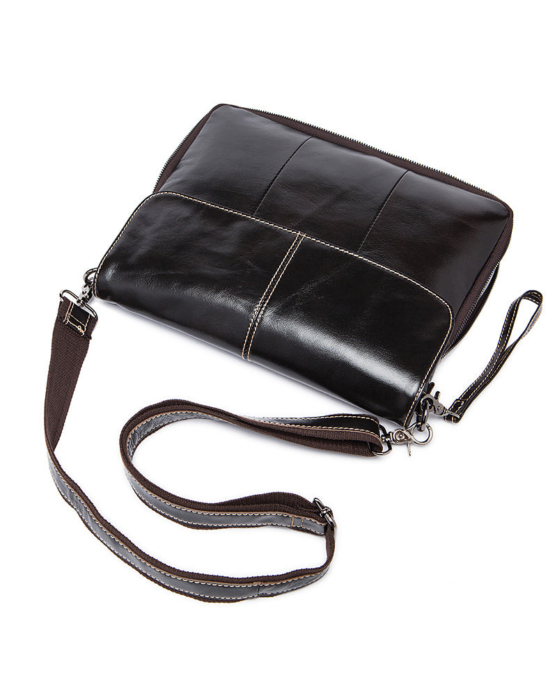 Leather Man Purse/ Mini Messenger Bag - Carson [Black]- Alexandre León