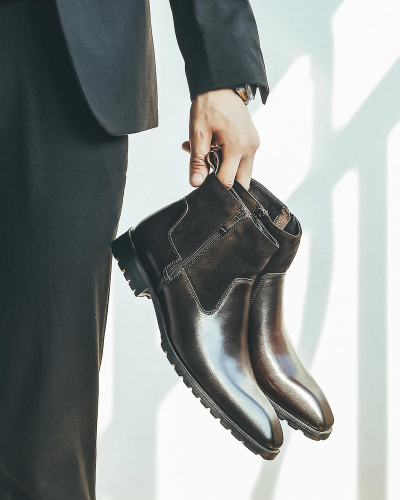 mens-Leather High Ankle Chelsea Boots - Amos - Alexandre León | coffee-brown