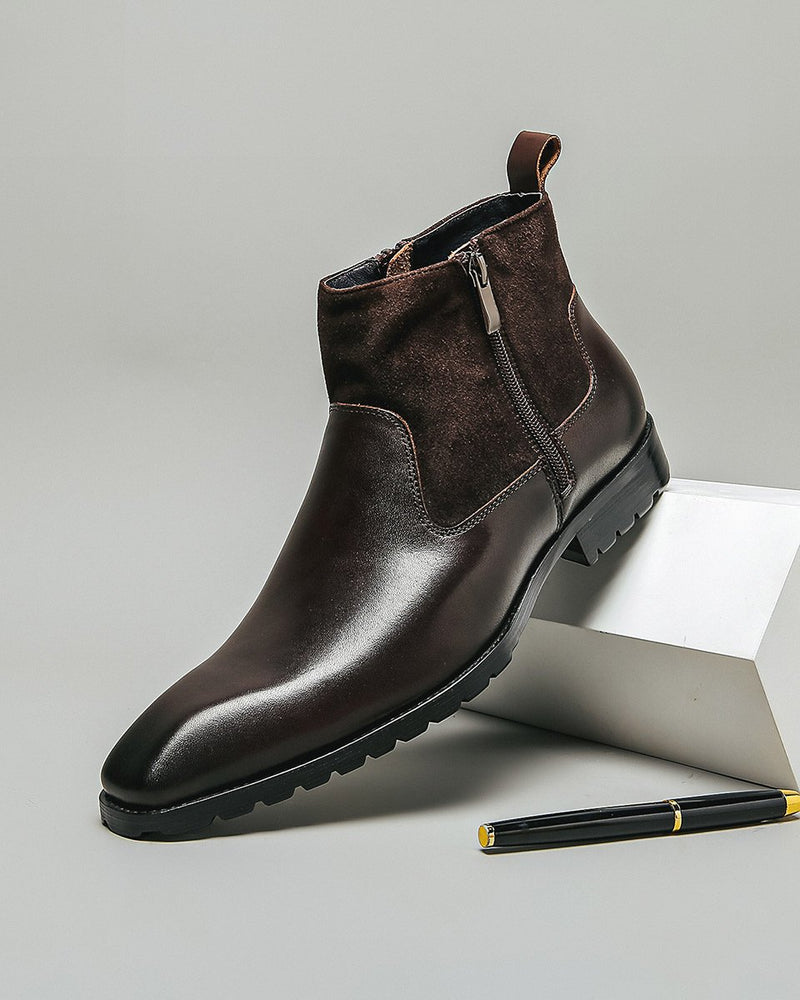 mens-Leather High Ankle Chelsea Boots - Amos - Alexandre León | coffee-brown