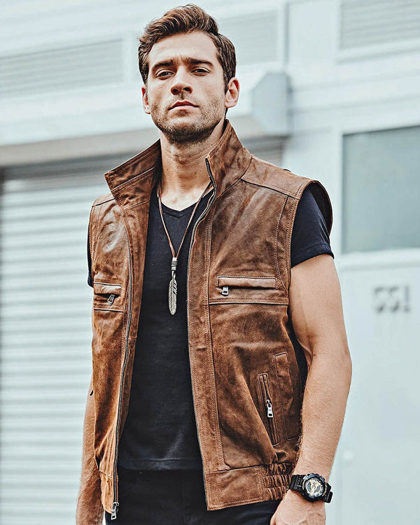 Leather Vest - Francol [Brown] - Alexandre León