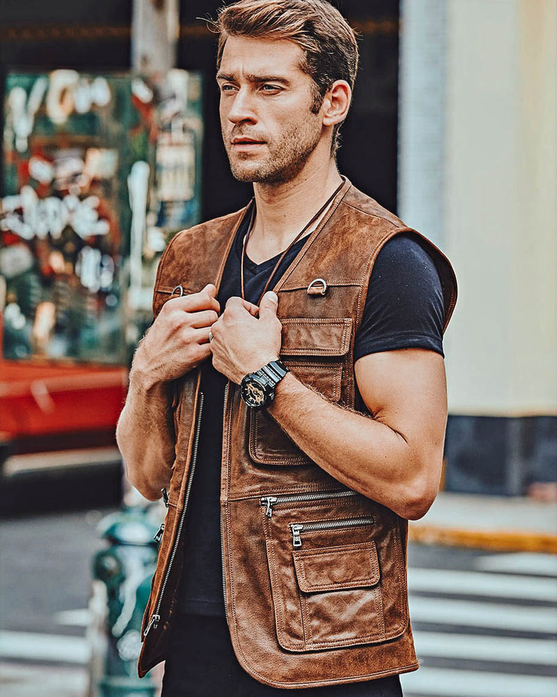 Leather Vest - Gregoriano [Brown] - Alexandre León